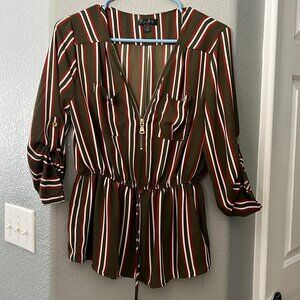 J for Justify Striped V-Neck Tank Blouse with Defined Waist - Size M